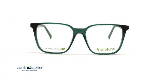 عینک طبی مربعی رویه دار فریم کائوچویی سبز با دسته های سبز هاوانا - عکس از زاویه روبرو