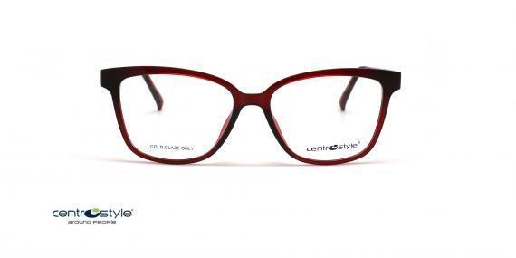 عینک طبی رویه دار زنانه سنترواستایل فریم گربه ای قرمز تیره و مشکی - عکس از زاویه روبرو