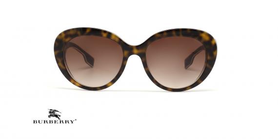 عینک آفتابی زنانه بربری فریم کائوچویی گربه ای قهوه ای هاوانا و عدسی قهوه ای - عکس از زاویه روبرو