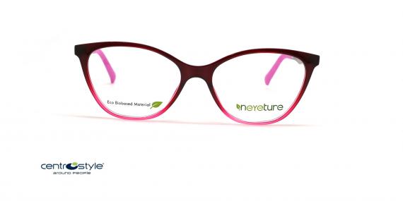 عینک طبی زنانه رویه دار سنترواستایل فریم گربه ای کائوچویی قرمز صورتی - عکس از زاویه روبرو