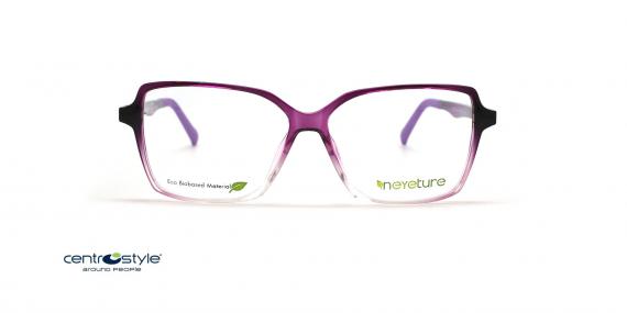 عینک طبی رویه دار زنانه سنترواستایل فریم مربعی بنفش و شیشه ای - عکس از زاویه روبرو
