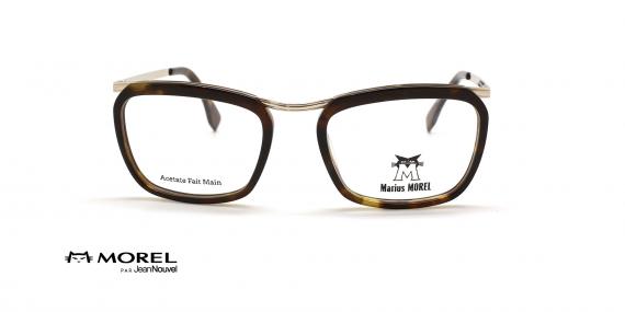 عینک طبی مربعی ژان نووِل - رنگ قهوه ای هاوانا و طلایی - عکس از زاویه روبرو