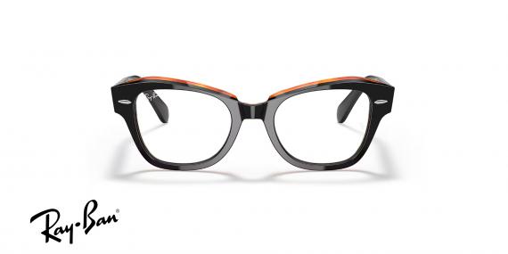 عینک طبی کائوچویی ری بن مدل استیت استریت فریم مشکی با ابرویی نارنجی - عکس از زاویه روبرو