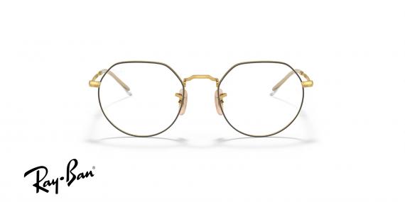 عینک طبی ری بن مدل جک فریم فلزی طلایی و حدقه های گرد زاویه دار - عکس از زاویه روبرو