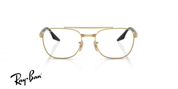 عینک طبی ری بن فریم فلزی دو پل رنگ طلایی دسته ها مشکی - عکس از زاویه روبرو