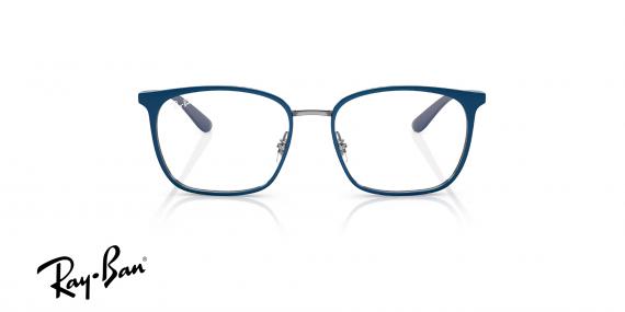 عینک طبی ری بن فریم استیل مربعی رنگ آبی - عکس از زاویه روبرو