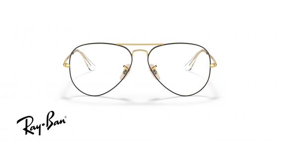 عینک طبی ری بن فریم فلزی خلبانی رنگ طلایی و دور تا دور حدقه ها از روبرو مشکی - عکس از زاویه روبرو