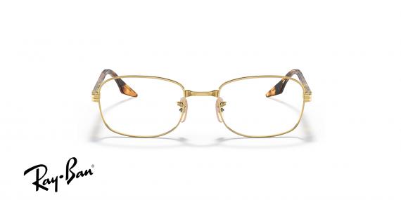 عینک طبی ری بن فریم فلزی شبه مربعی طلایی رنگ - عکس از زاویه روبرو