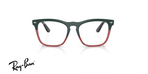 عینک طبی ری بن فرم کائوچویی مربعی دو رنگ قرمز و مشکی - عکس از زاویه روبرو