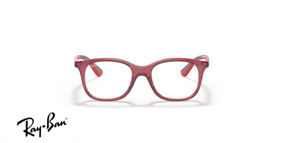 عینک طبی بچگانه ری بن فریم استات مربعی رنگ قرمز شفاف - عکس از زاویه روبرو