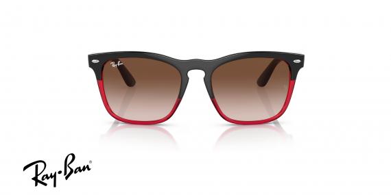 عینک آفتابی کائوچویی ری‌بن مدل استیو فریم مربعی قرمز و مشکی همراه عدسی قهوه ای - عکس از زاویه روبرو