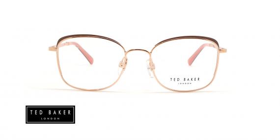 عینک طبی فلزی پروانه ای تد بیکر - رنگ رز گلد با لبه های مشکی - عکس زاویه روبرو