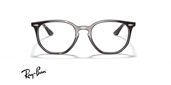 عینک طبی کائوچویی ری بن فریم چندضلعی - رنگ قهوه ای هاوانا - عکس از زاویه روبرو