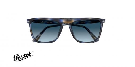 عینک آفتابی پرسول فریم کائوچویی چند رنگ سورمه ای آبی و قهوه ای هاوانا ، عدسی آبی رنگ - عکس از زاویه روبرو