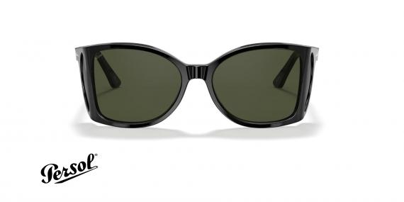 عینک آفتابی کائوچویی مربعی شیلد پرسول - مشکی و عدسی سبز - عکس از زاویه روبرو