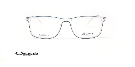 عینک طبی کائوچویی اوسه فریم مستطیلی شیشه ای رنگ دور حدقه خط سورمه ای - عکس از زاویه روبرو