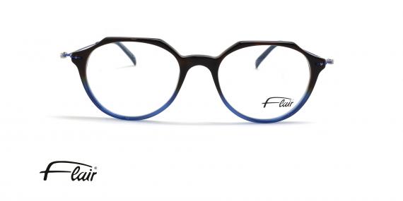 عینک طبی فلر فریم کائوچویی چند ضلعی به رنگ مشکی و آبی تیره به همراه دسته های فلزی باریک - عکس ساز زاویه روبرو