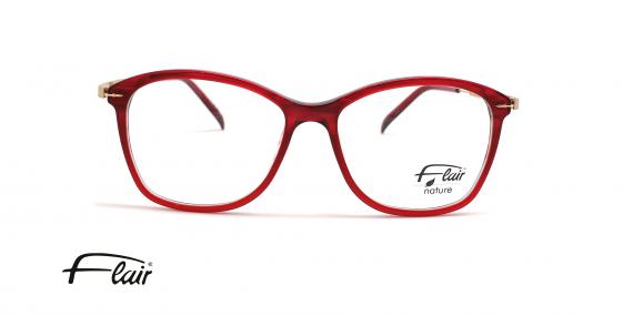 عینک طبی زنانه فلر فریم کائوچویی قرمز گربه ای دسته فلزی طلایی - عکس از زاویه روبرو