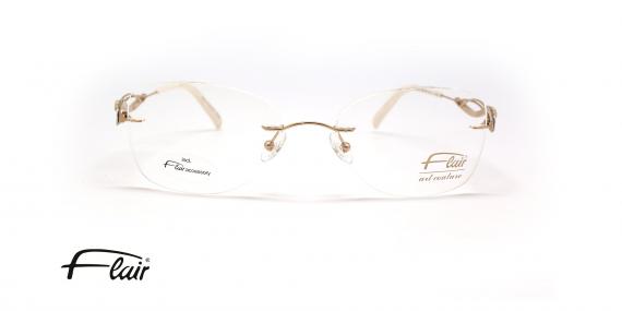 عینک طبی زنانه FLAIR فریم گریف دسته ها طلایی نگین کاری شده شبیه به گیس - عکس از زاویه روبرو