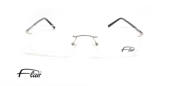 عینک طبی فلر فریم گریف چند ضلعی پل بینی نقره ای دسته ها مشکی نقره ای باریک - عکس از زاویه روبرو