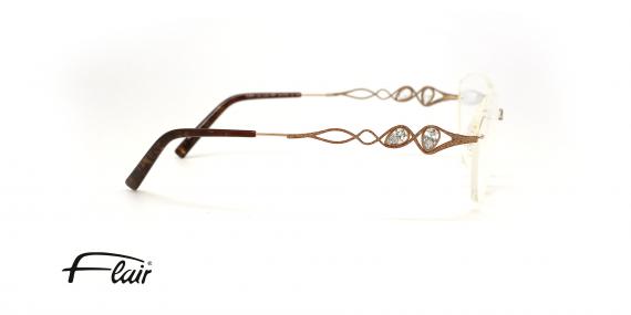 عینک طبی زنانه فلر فریم گریف دسته های طلایی نگین کاری شده و حدقه ها گربه ای - عکس از زاویه کنار