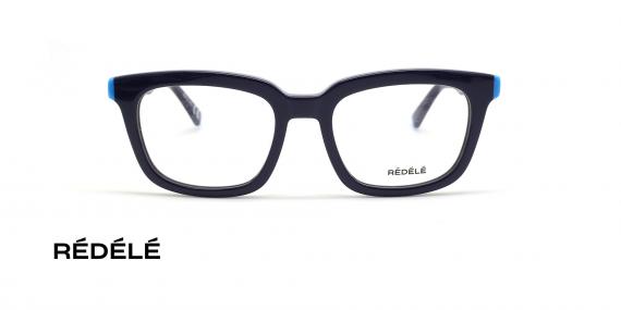 عینک طبی REDELE فریم کائوچویی مربعی ضخیم به رنگ سورمه ای و محل اتصال دسته به حدقه آبی - عکس از زاویه روبرو