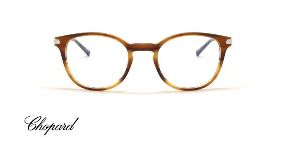 عینک طبی شوپارد فریم کائوچویی حدقه گرد قهوه ای هاوانا دسته ها کربن و چوب - عکس از زاویه روبرو