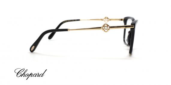 عینک طبی زنانه شوپارد فریم کائوچویی گربه ای مشکی دسته طلایی نگین دار - عکس از زاویه کنار