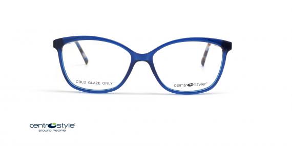 عینک طبی بچگانه سنترواستایل فریم کائوچویی شبه گربه ای رنگ آبی دسته ها هاوانا - عکس از زاویه روبرو