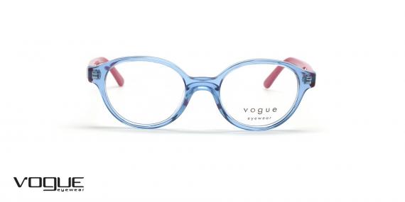عینک طبی بچگانه وگ فریم کائوچویی بیضی دو رنگ حدقه ها آبی شیشه ای و دسته ها قرمز - عکس از زاویه روبرو
