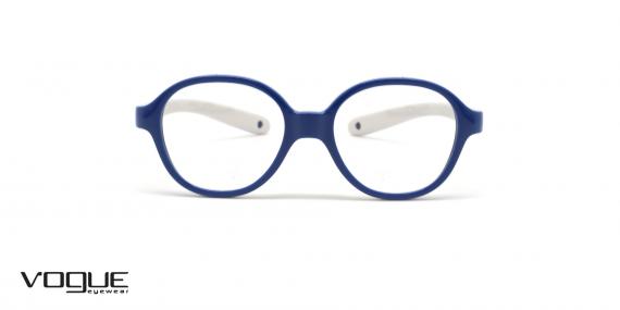 عینک طبی بچگانه وگ فریم کائوچویی شبه مربعی رنگ آبی تیره دسته ها سفید - عکس از زاویه روبرو