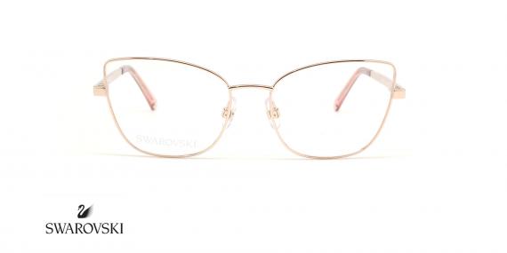 عینک طبی زنانه سواروسکی فریم فلزی گربه ای رنگ طلایی دسته ها نگین کاری شده - عکس از زاویه روبرو