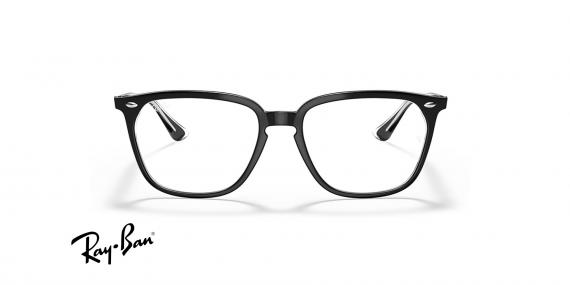 عینک طبی ری بن فریم کائوچویی مربعی مشکی دور یک لاین شبشه ای - عکس از زاویه روبرو