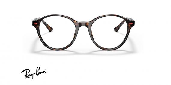 عینک طبی مدل فراری ری بن فریم کائوچئی گرد قهوه ای هاوانا - عکس از زاویه روبرو