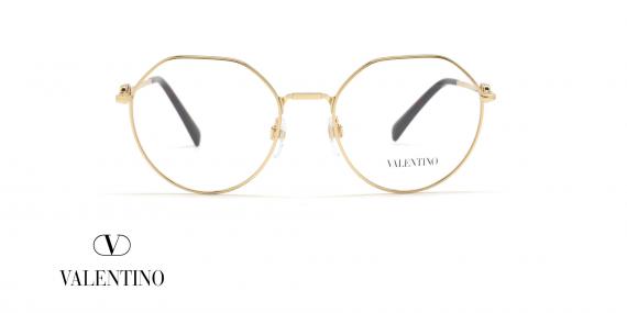 عینک طبی زنانه ولنتینو فریم فلزی چندضلعی و گرد رنگ طلایی - عکس از زاویه روبرو