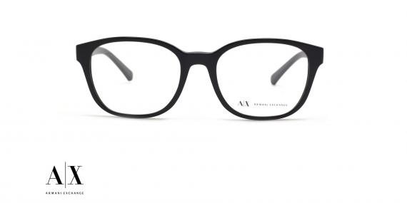 عینک طبی آرمانی اکسچنج فریم کائوچویی مربعی مشکی - عکس از زاویه روبرو