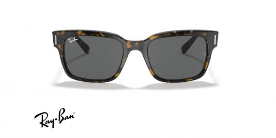 عینک آفتابی ری بن مدل جفری فریم کائوچویی مستطیل قهوه ای هاوانا براق عدسی خاکستری - عکس از زاویه روبرو