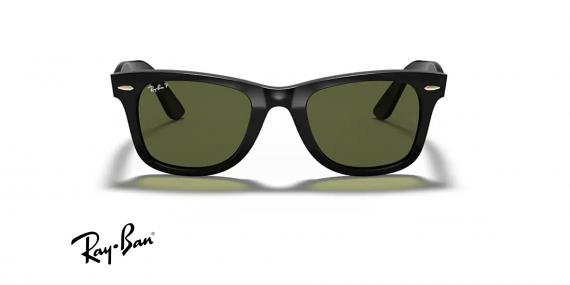 عینک آفتابی ری بن مدل ویفرر ایز فریم کائوچویی مشکی و عدسی سبز پلاریزه - عکس از زاویه روبرو