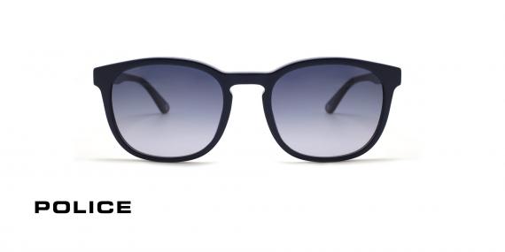عینک آفتابی پلیس فریم کائوچویی مربعی سرمه ای و عدسی سرمه ای طیف دار - عکس از زاویه روبرو