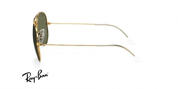 عینک آفتابی ری بن فریم فلزی خلبانی طلایی براق و عدسی سبز پلاریزه سایز 58 - عکس از زاویه کنار