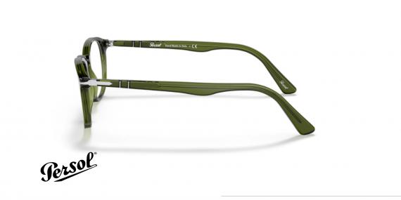 عینک طبی کائوچویی پرسول فریم مربعی رنگ سبز زیتونی - عکس از زاویه کنار