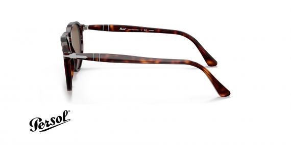 عینک آفتابی پرسول فریم کائوچویی گرد قهوه ای هاوانا و عدسی قهوه ای پلاریزه - عکس از زاویه کنار
