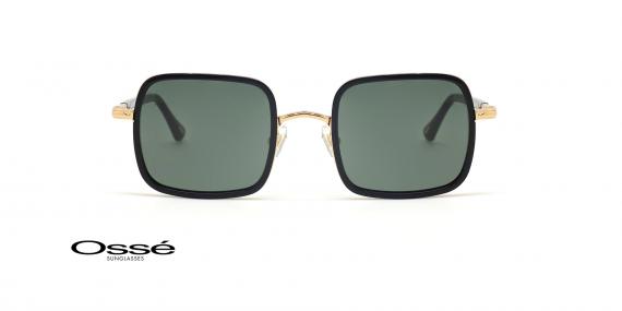 عینک آفتابی کائوچویی مربعی اوسه - فریم مشکی و طلایی و عدسی سبز - عکس از زاویه روبرو