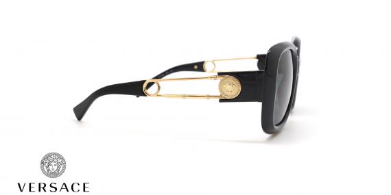 عینک آفتابی ورساچه فریم کائوچویی پروانه ای مربعی مشکی عدسی دودی - عکس از زاویه کنار