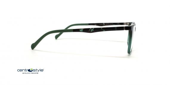 عینک طبی مربعی رویه دار فریم کائوچویی سبز با دسته های سبز هاوانا - عکس از زاویه کنار