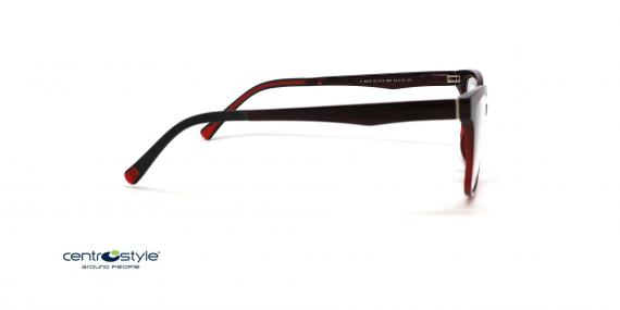 عینک طبی رویه دار زنانه سنترواستایل فریم گربه ای قرمز تیره و مشکی - عکس از زاویه کنار