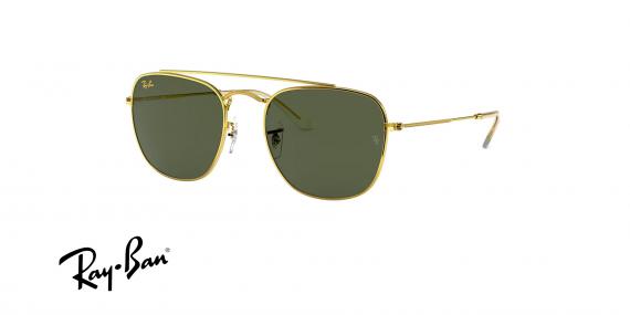 عینک آفتابی دو پل مربعی فریم فلزی طلایی و عدسی سبز مدل لژند -عکس از زاویه سه رخ