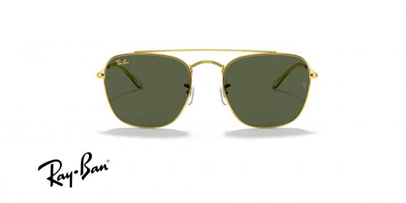 عینک آفتابی دو پل مربعی فریم فلزی طلایی و عدسی سبز مدل لژند -عکس از زاویه روبرو