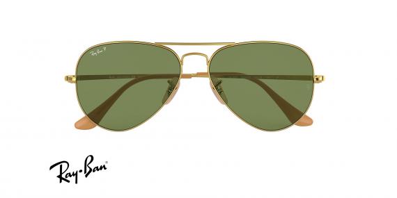 عینک آفتابی ری بن طرح خلبانی - Rayban RB3689 Polarized - فریم طلایی - عدسی سبز