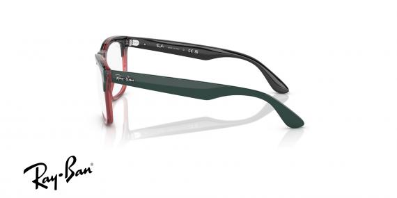 عینک طبی ری بن فرم کائوچویی مربعی دو رنگ قرمز و مشکی - عکس از زاویه کنار